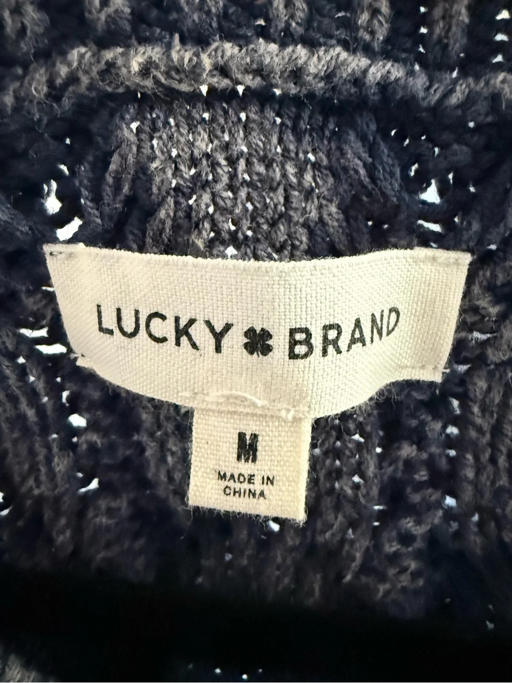 Lucky Brand Two-Tone Navy Cable Knit Crewneck Sweater